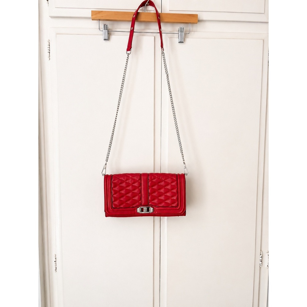 Rebecca Minkoff Red Quilted Leather Mini MAC Crossbody Bag Silver Hardware